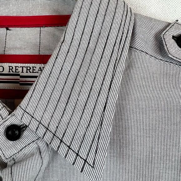 No Retreat Engineer Grey Black Striped Button Up Casual Shirt - Picture 11 of 12